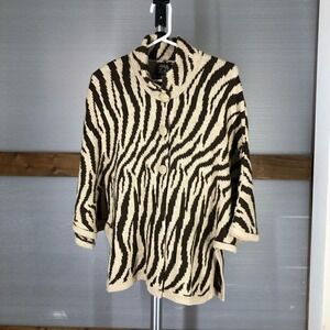 Artesanias Inca JR‎ Alpaca Wool Zebra Print Poncho Cardigan Brown Cream Peru